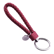 Nøglering - Keyhanger. Flettet kunstlæder. 12 cm. Vinrød